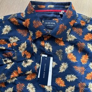 Floral Shirt Mens XXXL Navy Blue Leaf Print Hawaiian Aloha Boho Resort Vacation